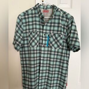 Coleman Green and Gray Plaid Button Down Shirt Size Large